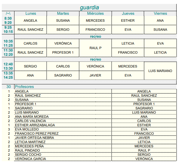 Horario Guardias